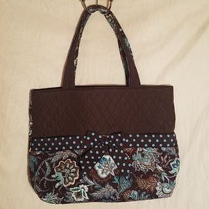 Belvah Quilted Floral Brown And Blue Shoulder Bag Purse